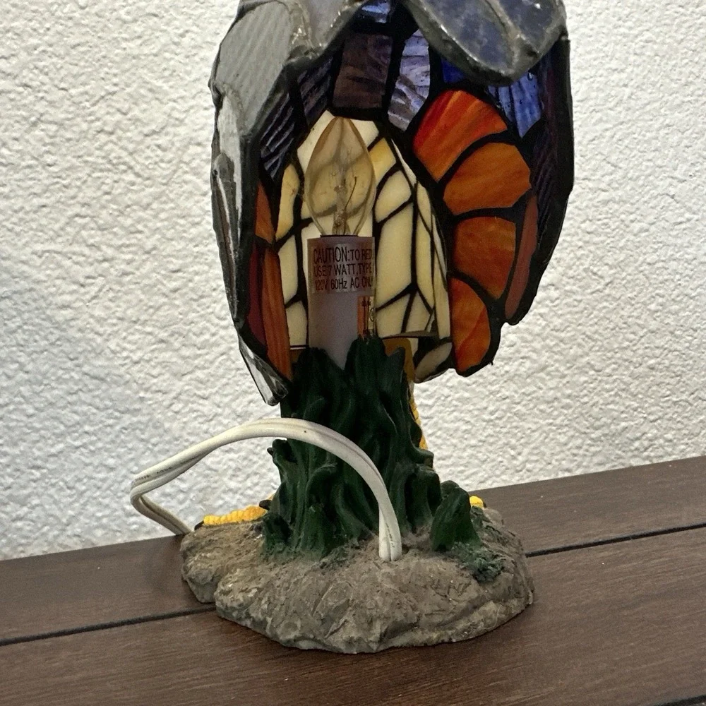 Vintage Tiffany Style Rooster Accent Table Decor Lamp 11x7 EUC